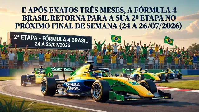 E após exatos três meses, a FÓRMULA 4 BRASIL retorna para a sua 2ª etapa no próximo final de semana (24 a 26/07/2026).